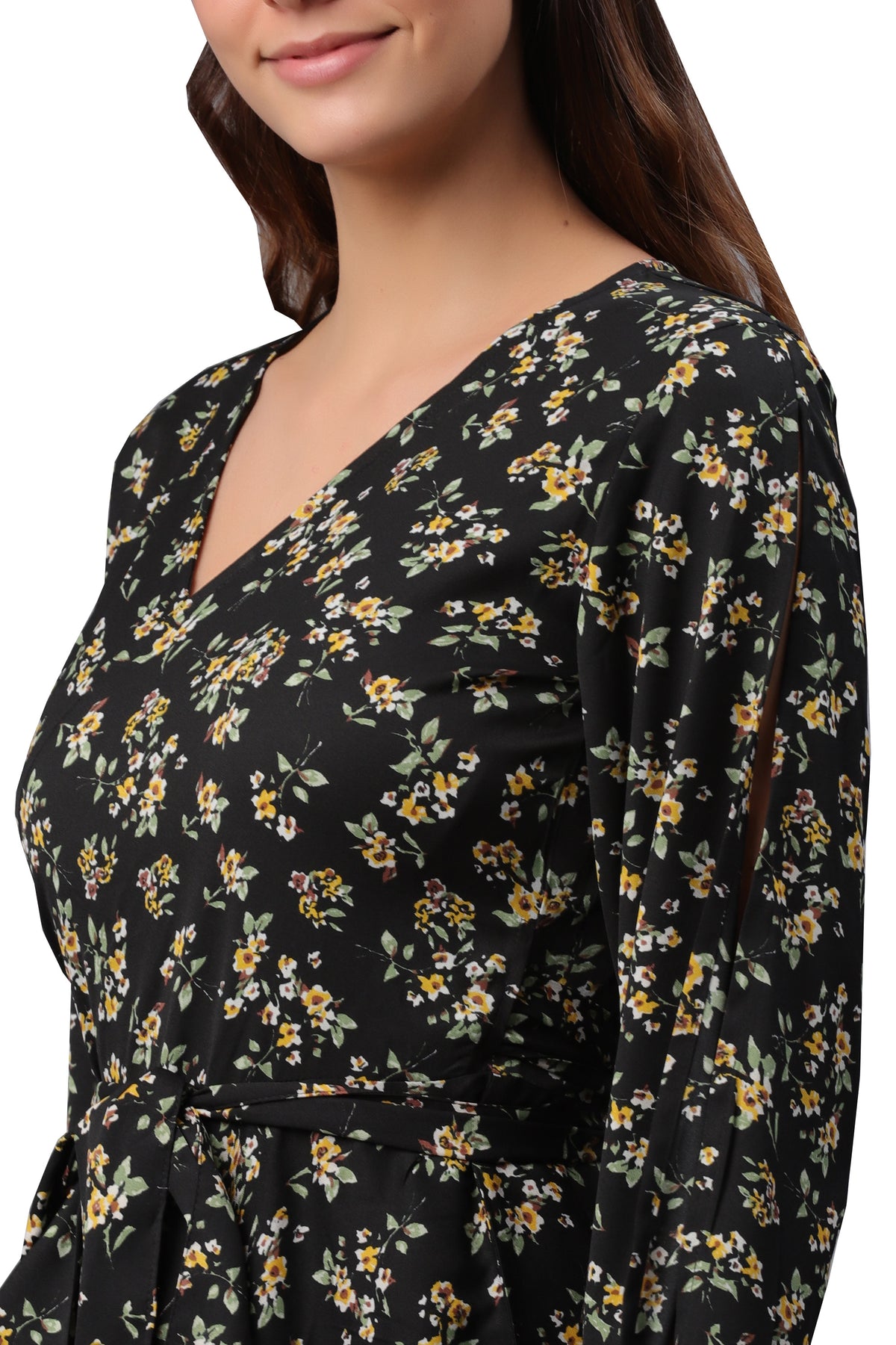 Women Wrap Black Above Knee/Mid Thigh Length Dress
