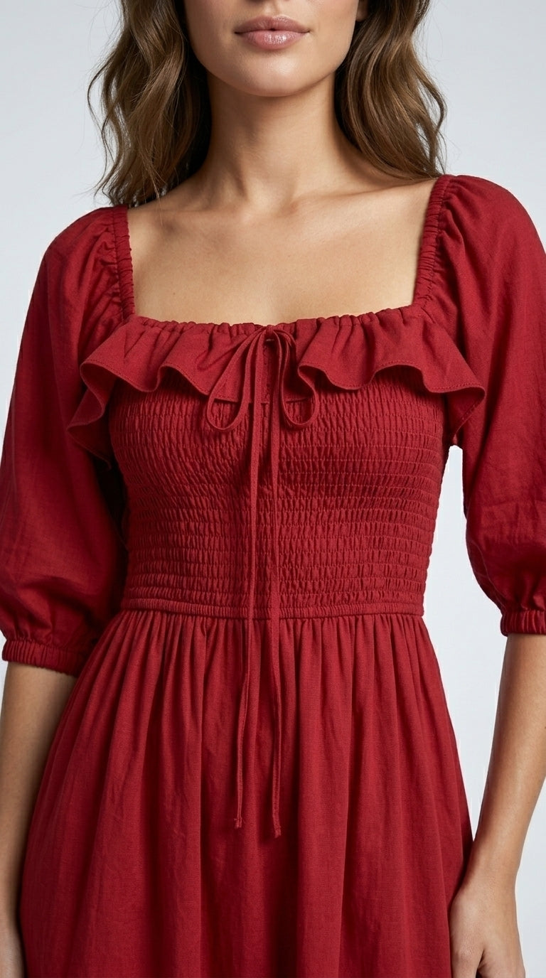 Women Fit and Flare Red Midi/Calf Length Dress