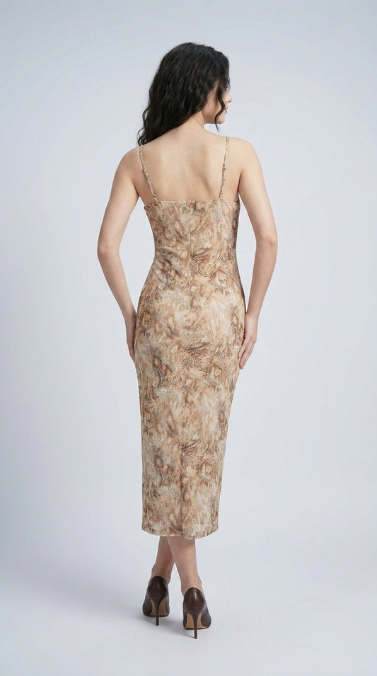 Women A-line Beige Maxi/Full Length Dress