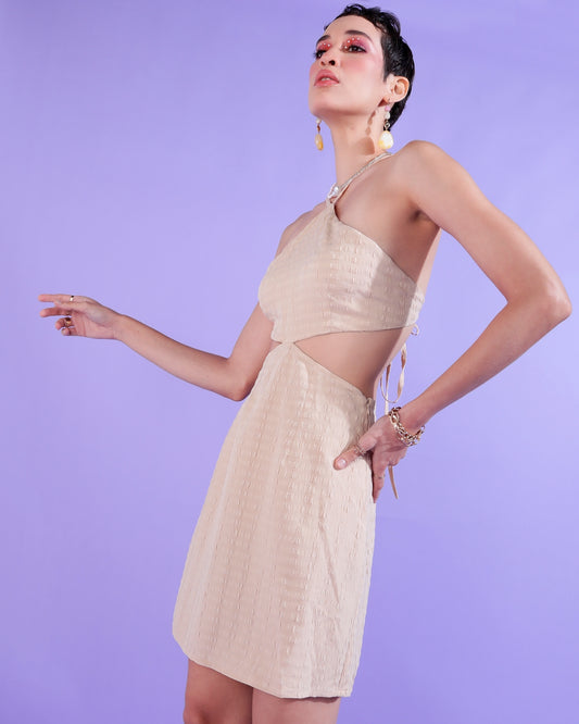 Women Bodycon Beige Above Knee/Mid Thigh Length Dress