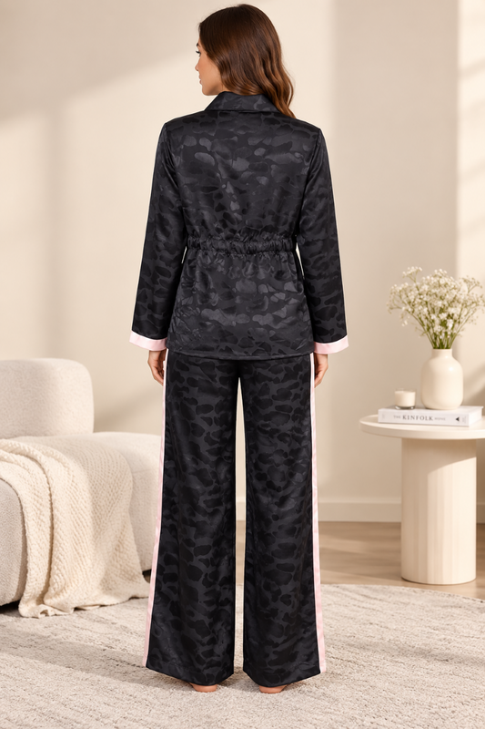 Women's Black Abstract Print Shirt & Pyjama Night Suit Set (Style PLTPJSL141)