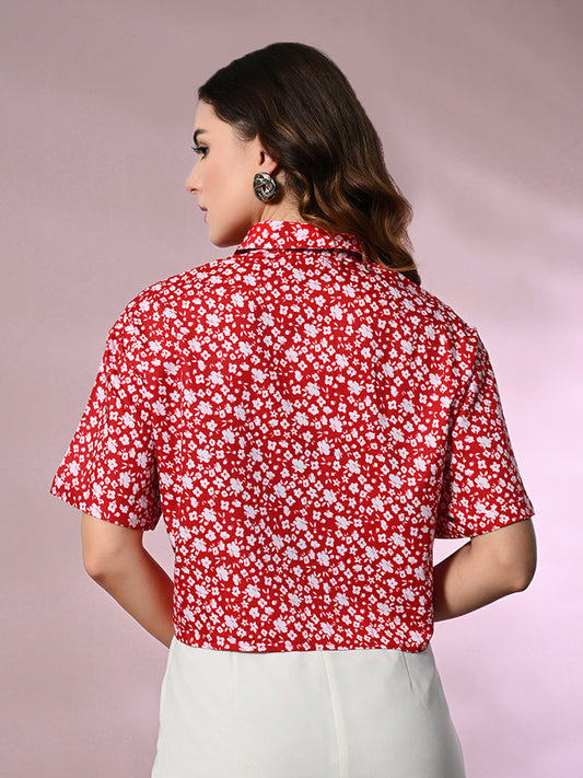 Women Regular Fit Printed Tie up Collar Casual Shirt