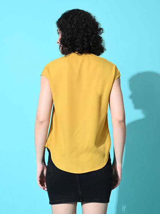 Casual Extended Sleeves Solid Women Yellow Top