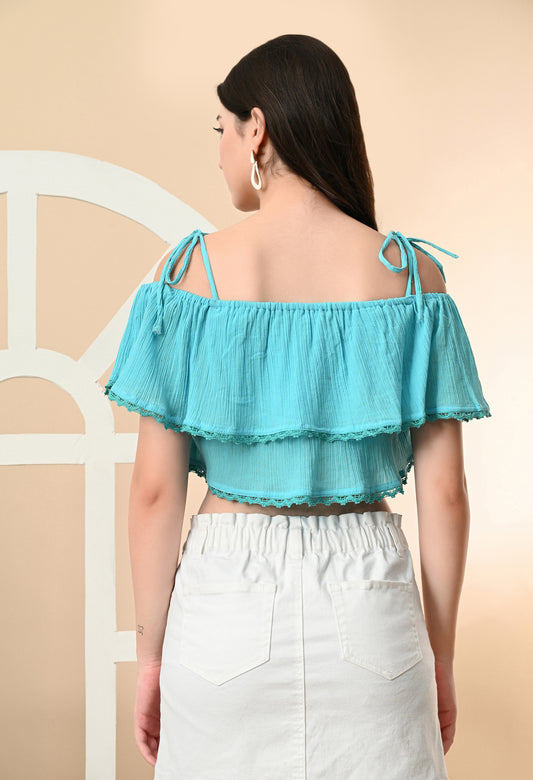 Party Regular Sleeves Self Design Women Dark Blue Top