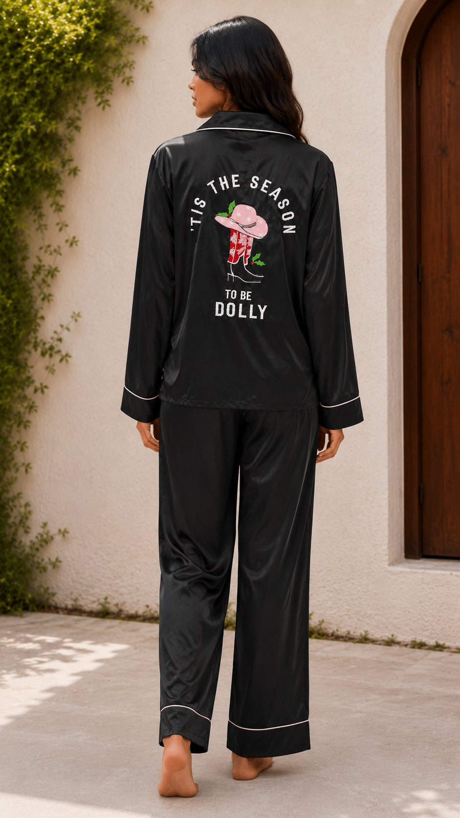 Women Shirt & Pyjama set Black Graphic Print