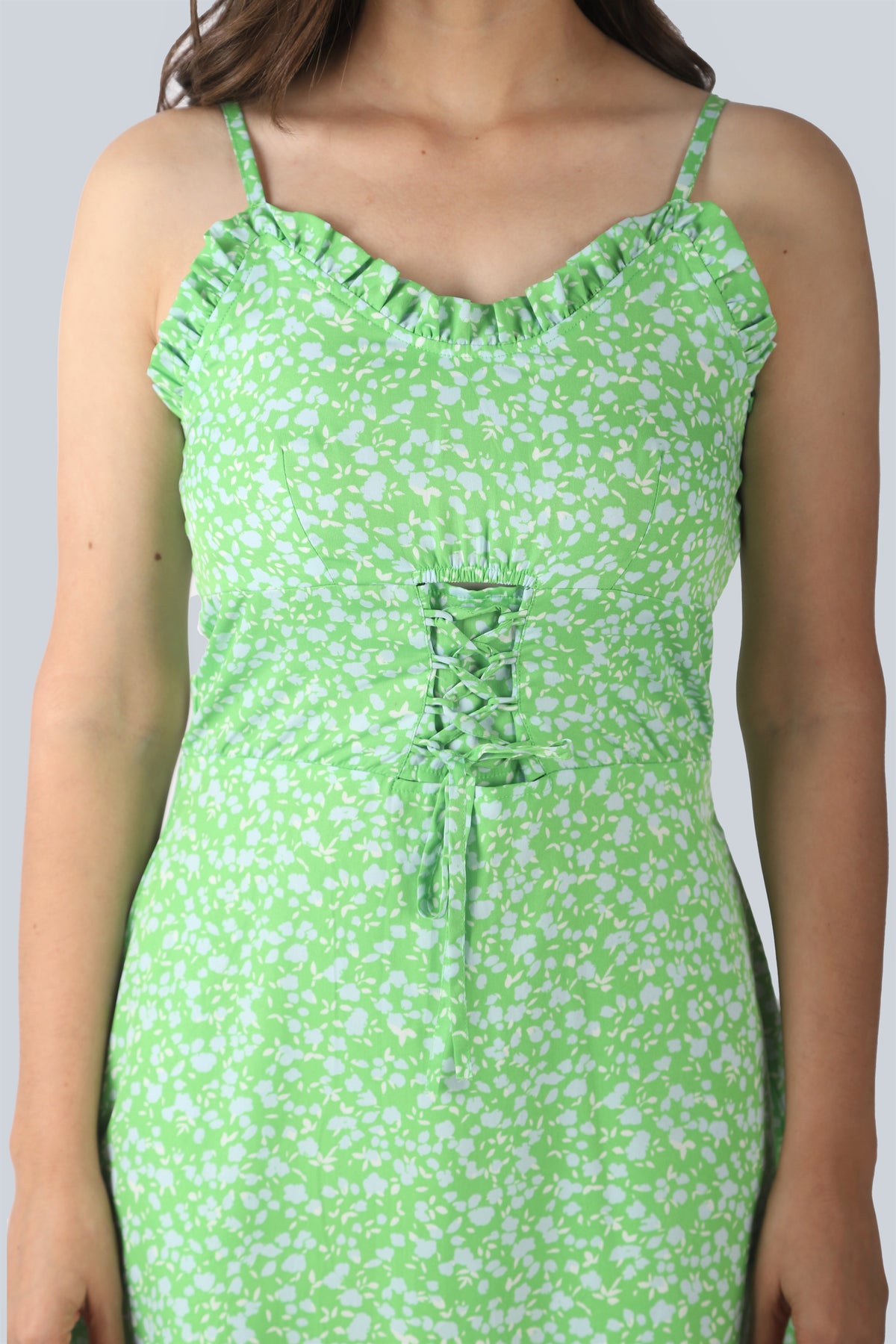 Women A-line Green Knee Length Dress