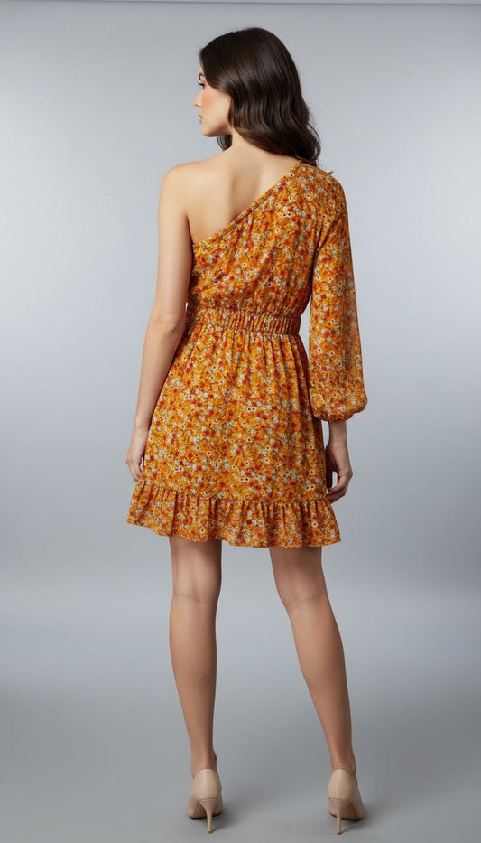 Women Asymmetric Yellow Mini/Short Dress