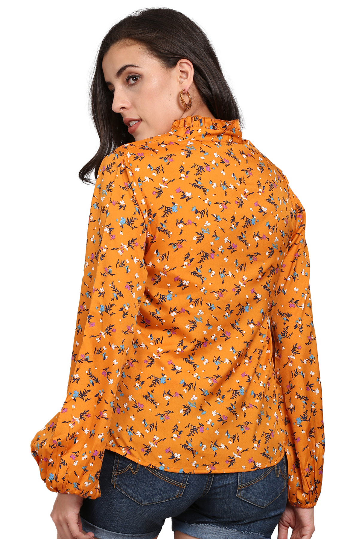 Casual Regular Sleeves Floral Print Women Yellow Top