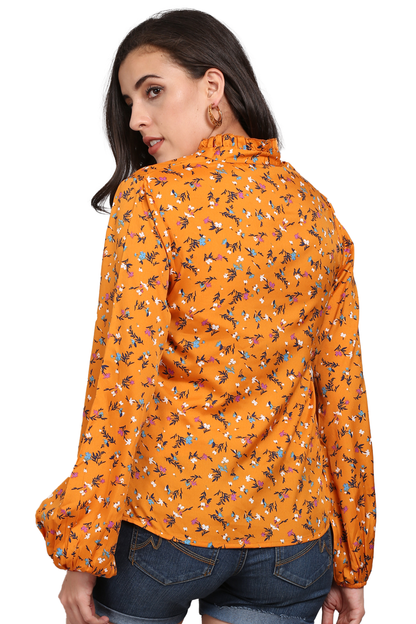 Casual Regular Sleeves Floral Print Women Yellow Top