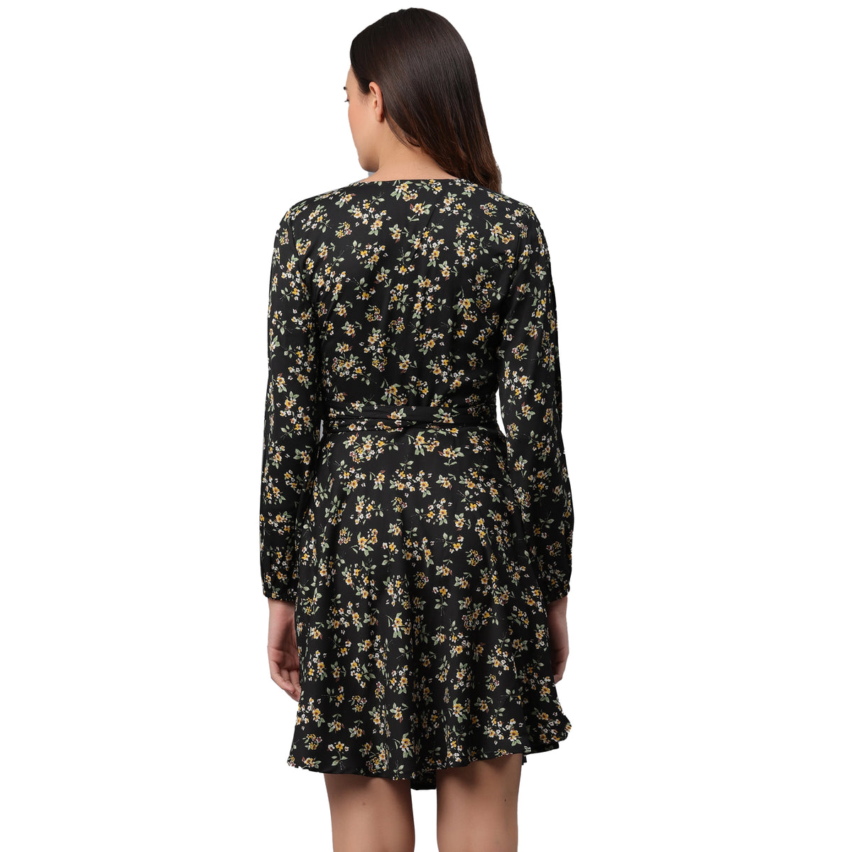 Women Wrap Black Above Knee/Mid Thigh Length Dress
