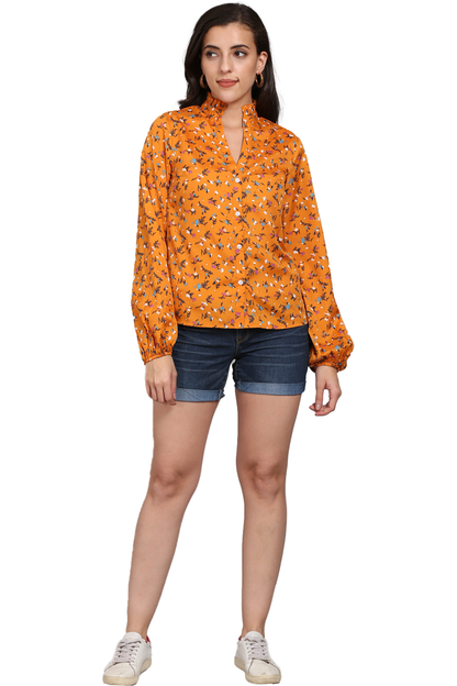 Casual Regular Sleeves Floral Print Women Yellow Top