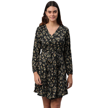 Women Wrap Black Above Knee/Mid Thigh Length Dress
