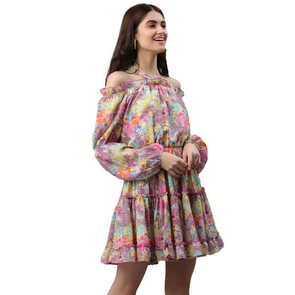 Women A-line Multicolor Above Knee/Mid Thigh Length Dress