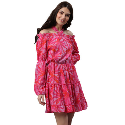 Women A-line Pink Mini/Short Dress