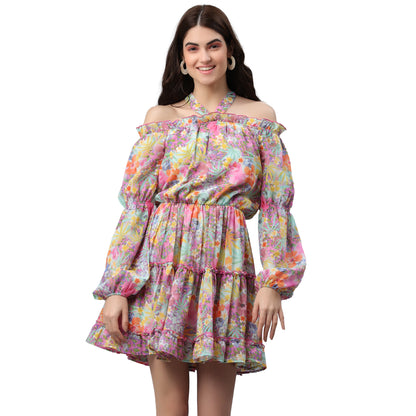 Women A-line Multicolor Above Knee/Mid Thigh Length Dress