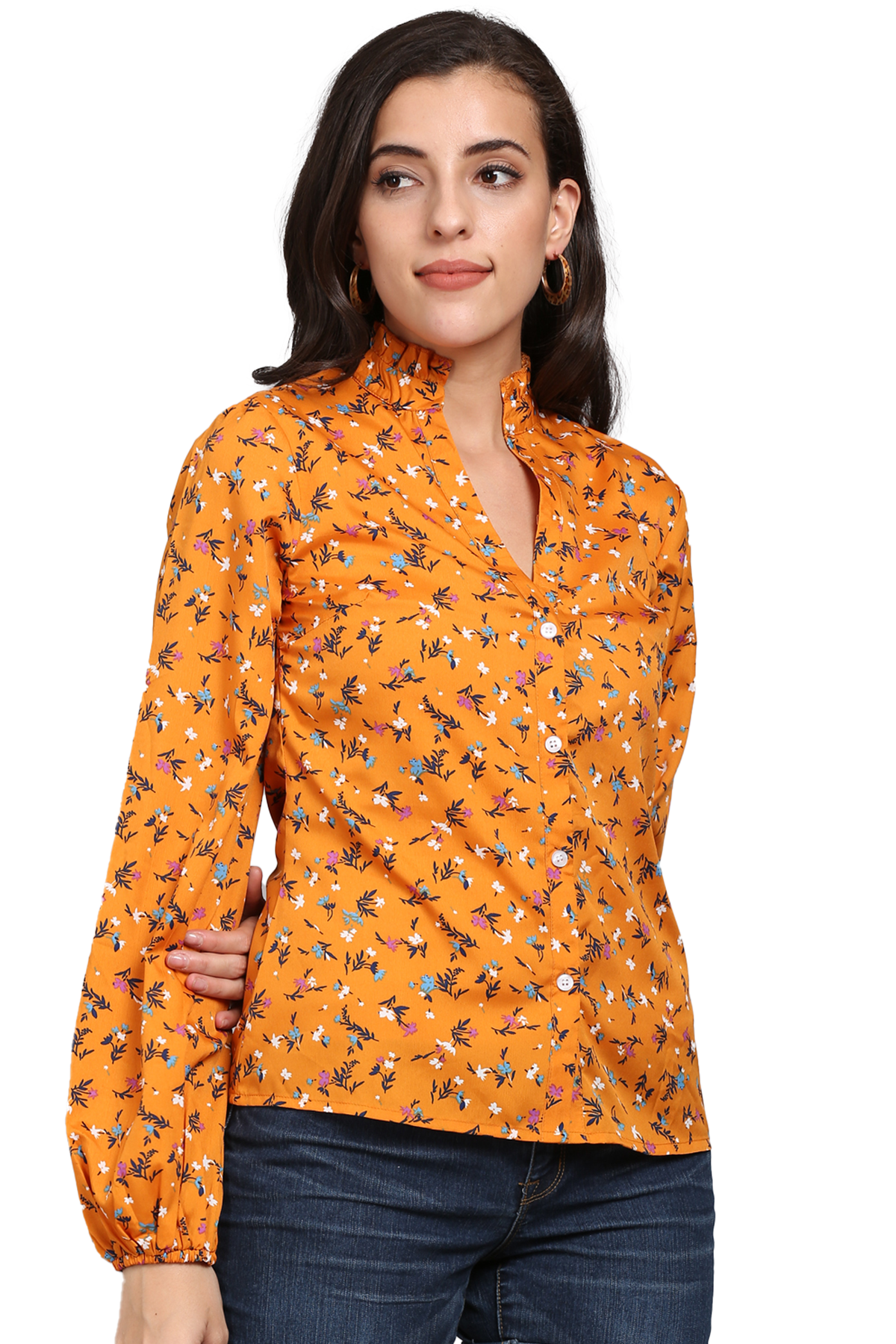 Casual Regular Sleeves Floral Print Women Yellow Top
