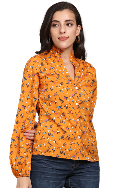 Casual Regular Sleeves Floral Print Women Yellow Top