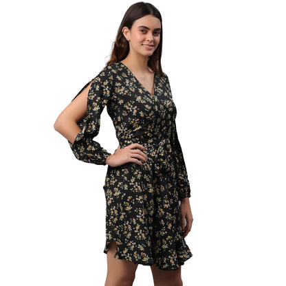 Women Wrap Black Above Knee/Mid Thigh Length Dress