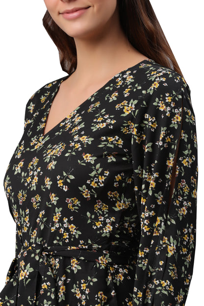 Women Wrap Black Above Knee/Mid Thigh Length Dress
