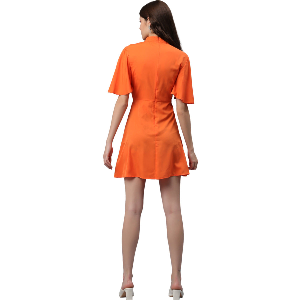 Women Fit and Flare Orange Above Knee/Mid Thigh Length Dress
