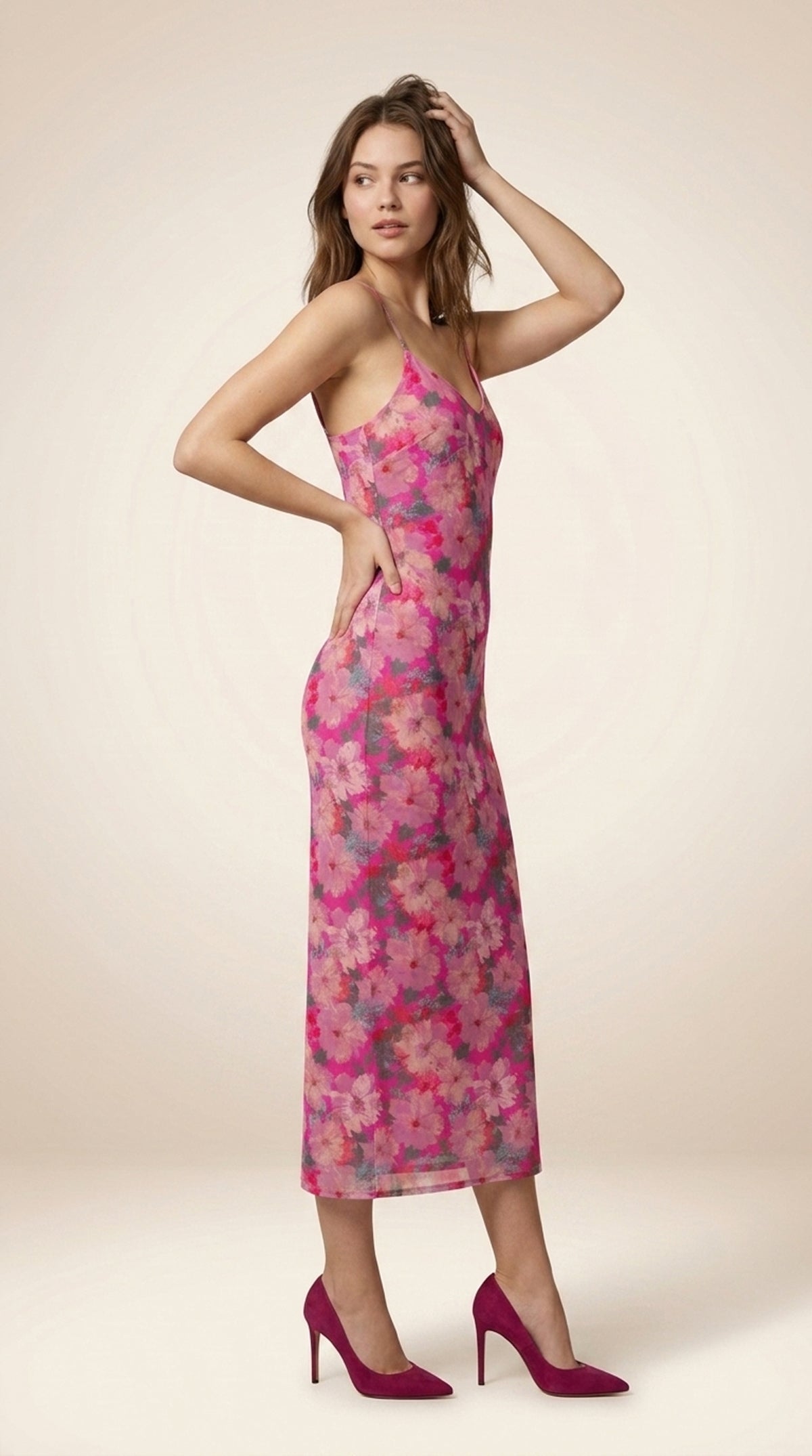 Women A-line Pink Maxi/Full Length Dress