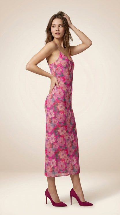 Women A-line Pink Maxi/Full Length Dress