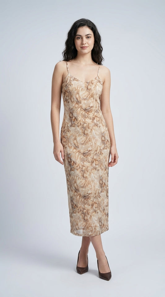Women A-line Beige Maxi/Full Length Dress