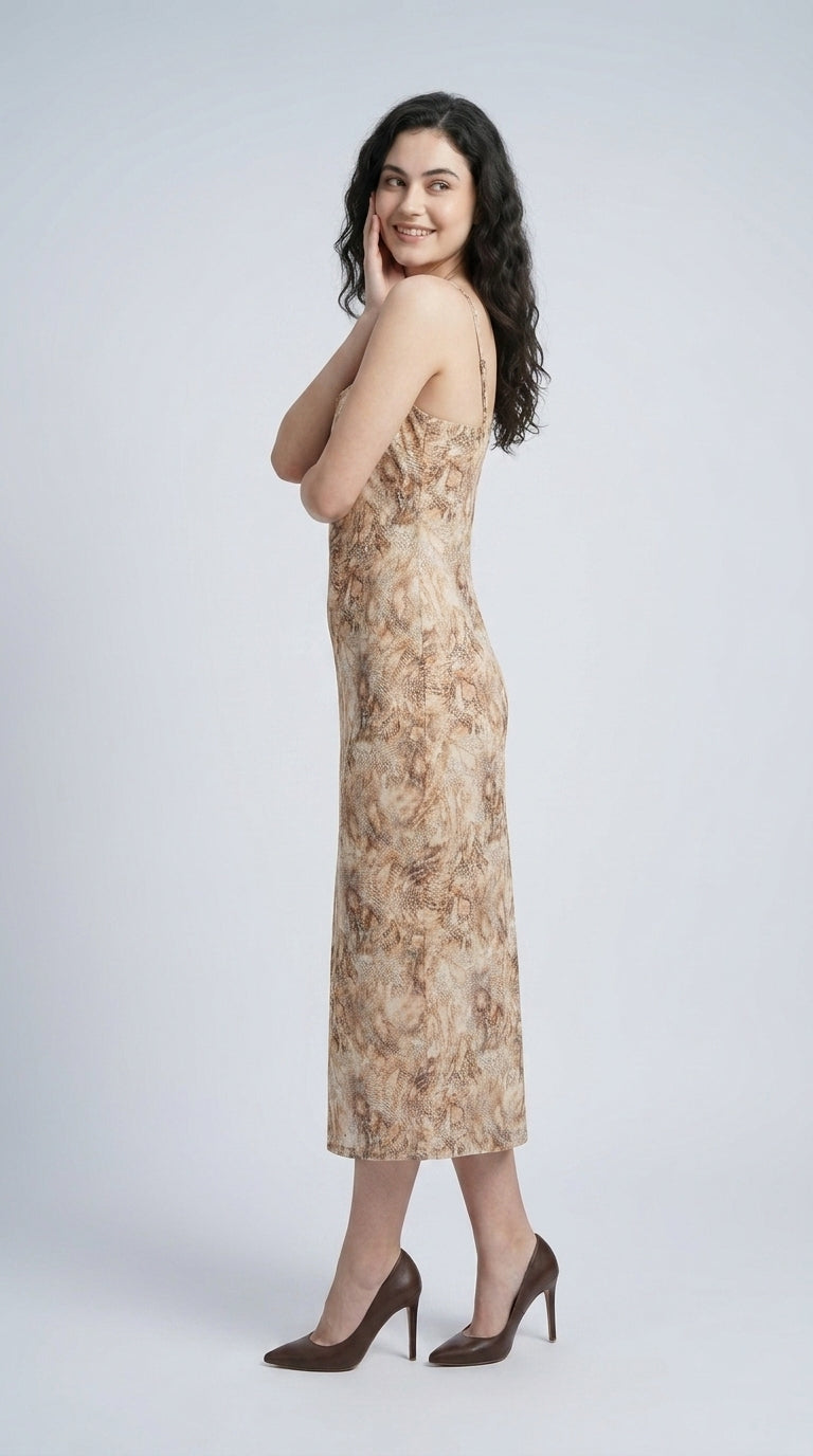 Women A-line Beige Maxi/Full Length Dress