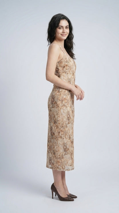 Women A-line Beige Maxi/Full Length Dress