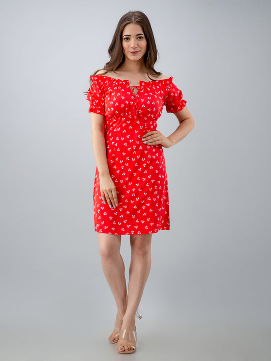 Women A-line Red Above Knee/Mid Thigh Length Dress