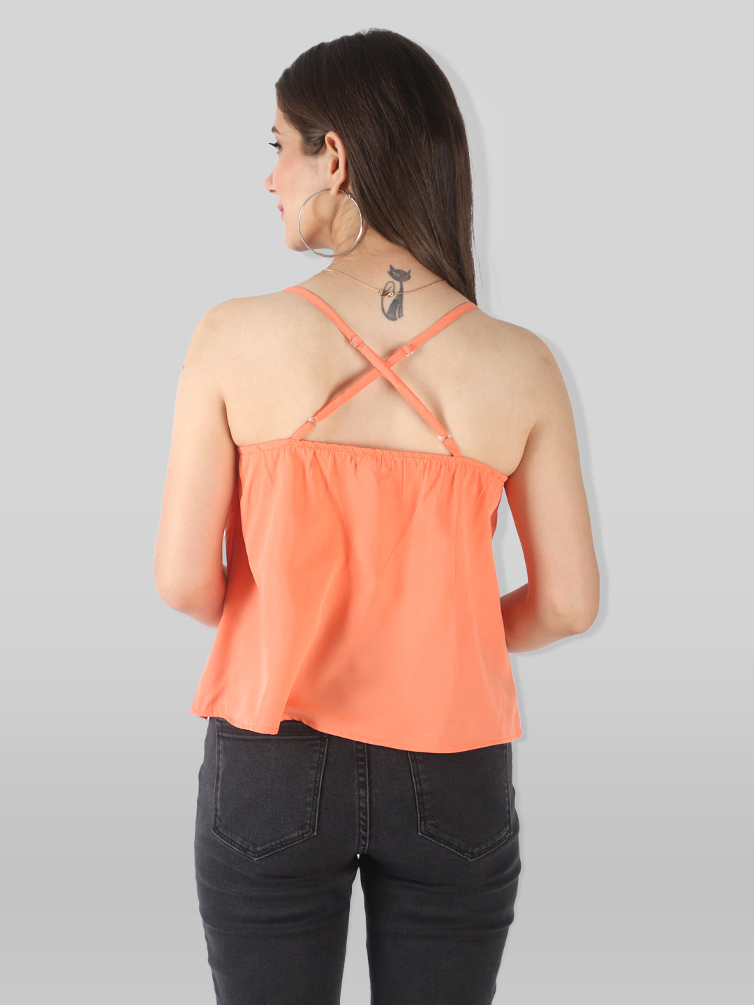 Casual Sleeveless Solid Women Orange Top