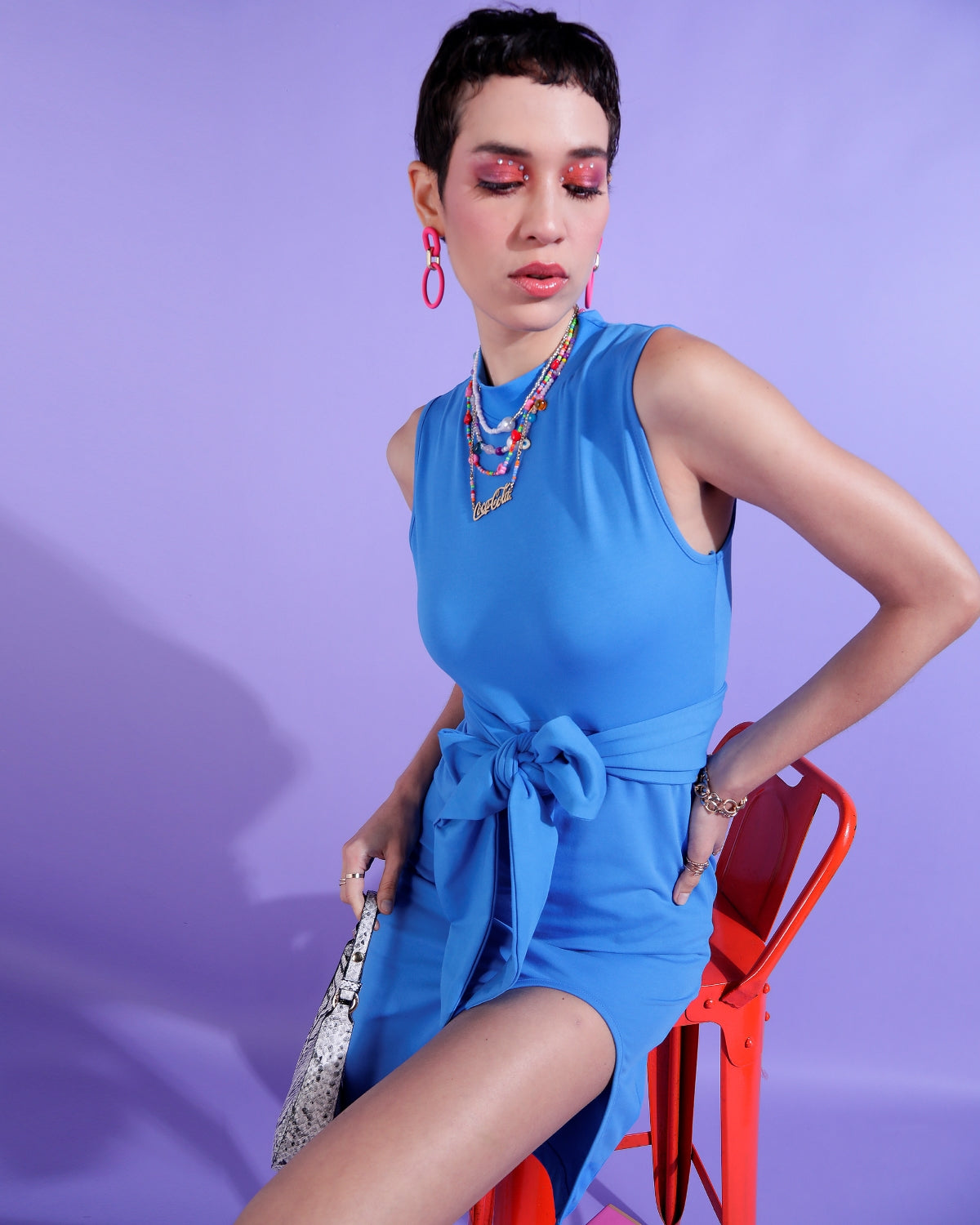 Women A-line Blue Midi/Calf Length Dress