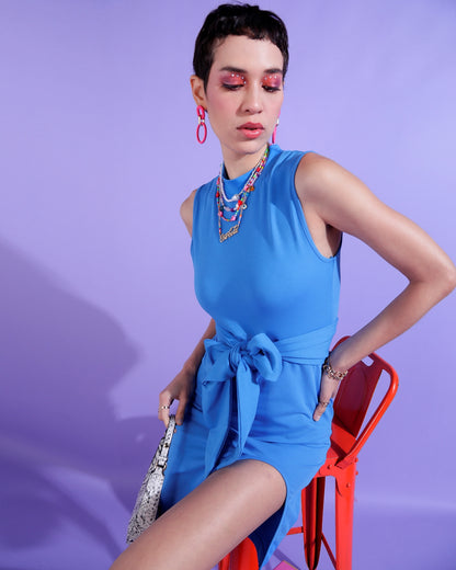 Women A-line Blue Midi/Calf Length Dress