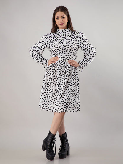 Women Fit and Flare White Knee Length Dress