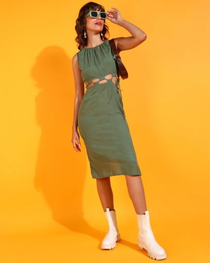 Women Bodycon Green Knee Length Dress