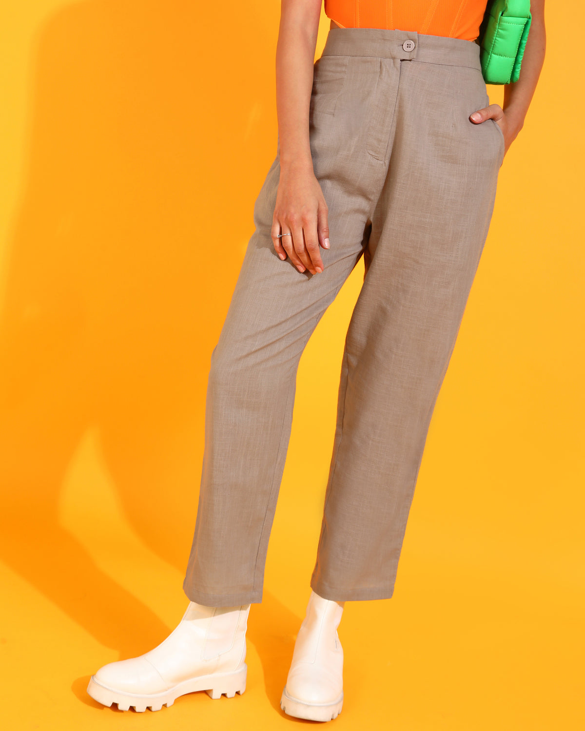 Women Regular Fit Brown Pure Cotton Trousers