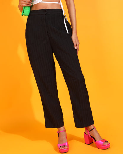 Women Regular Fit Black Polyester Trousers