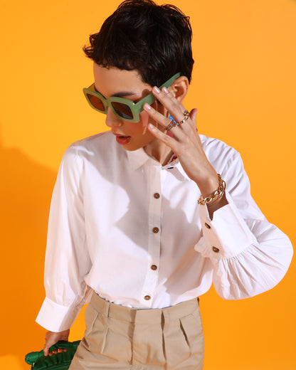 Casual Puff Sleeves Solid Women White Top