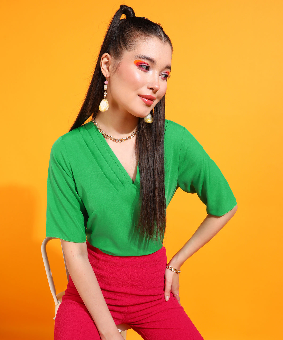 Casual Regular Sleeves Solid Women Green Top