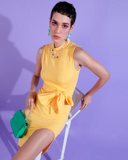 Women Bodycon Yellow Above Knee/Mid Thigh Length Dress