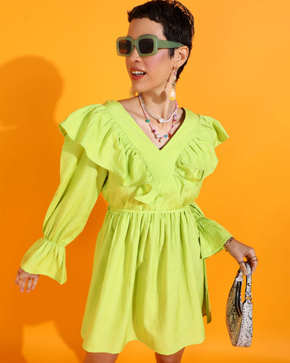 Women Fit and Flare Light Green Mini/Short Dress