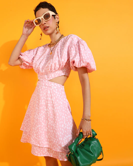 Women A-line Pink, White Mini/Short Dress