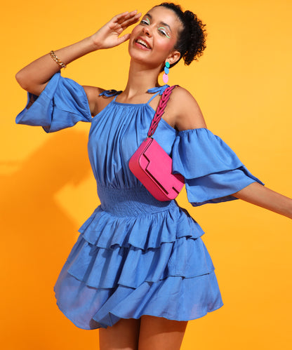 Women Fit and Flare Blue Mini/Short Dress