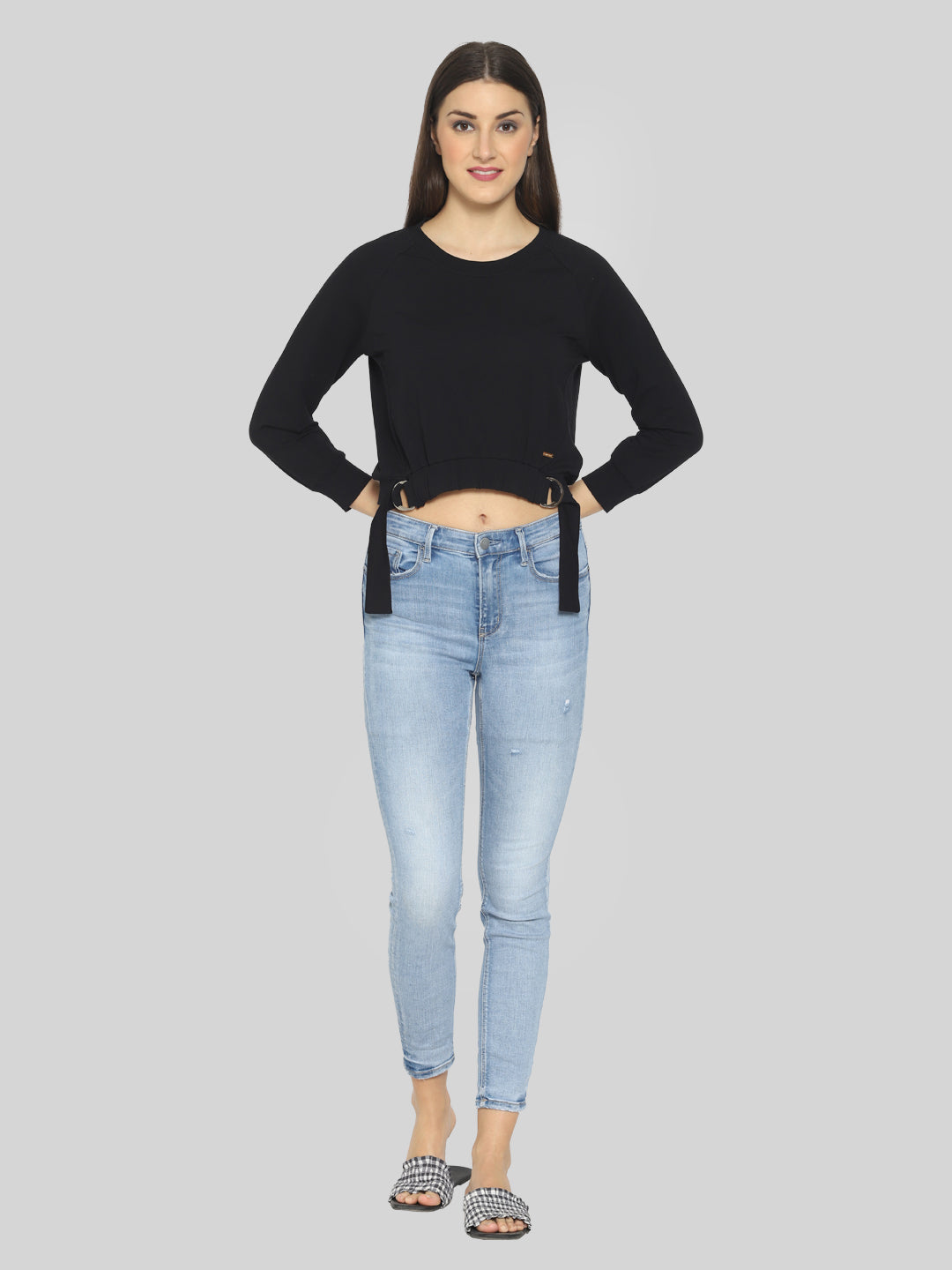 Women Full Sleeve Solid Sweatshirt