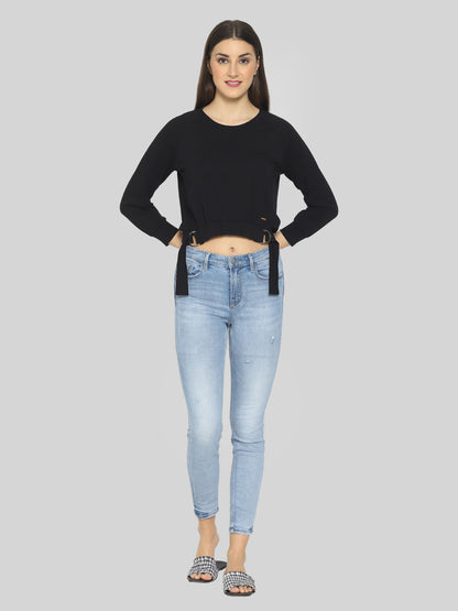Women Full Sleeve Solid Sweatshirt