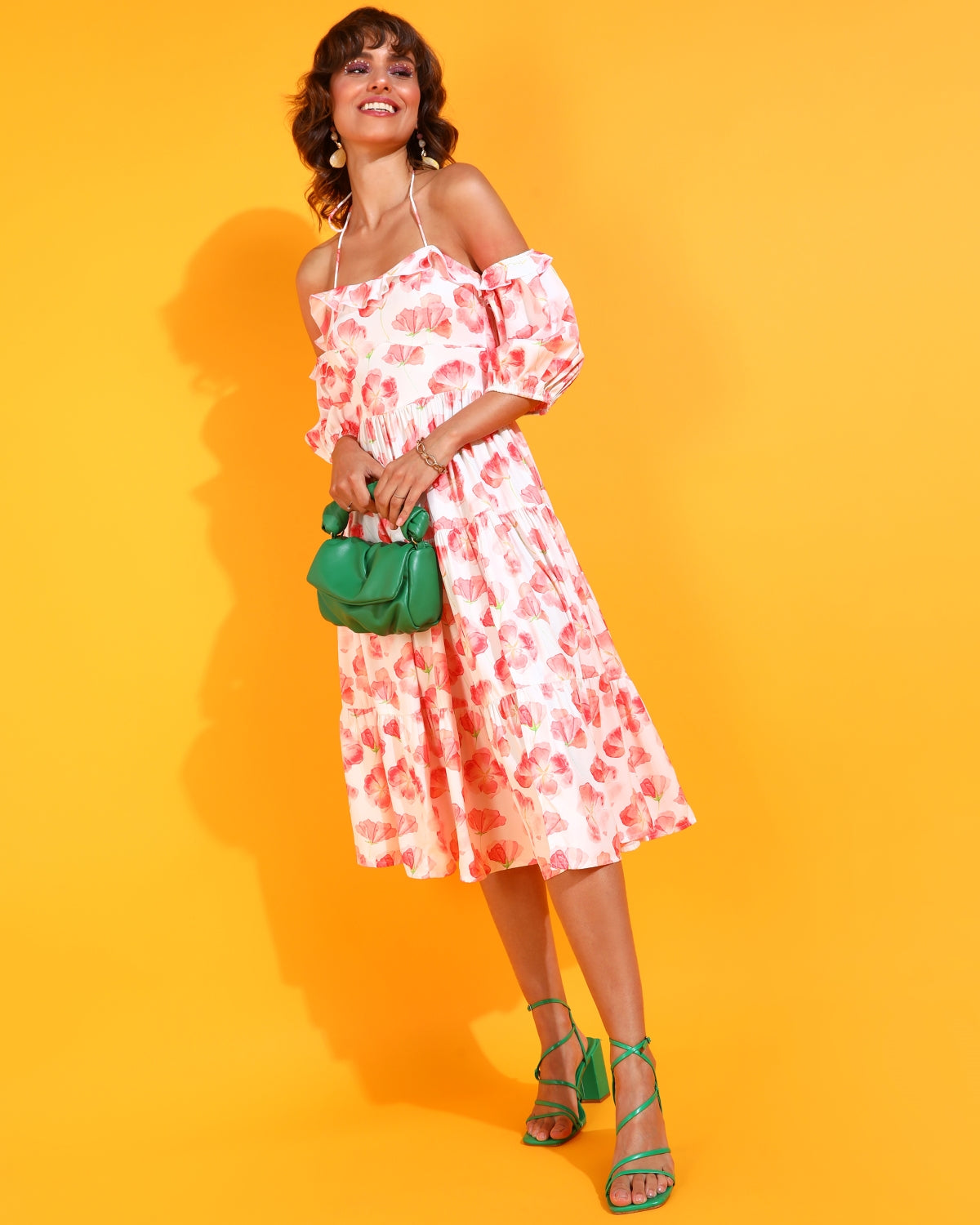 Women A-line White, Pink, Green Below Knee Dress