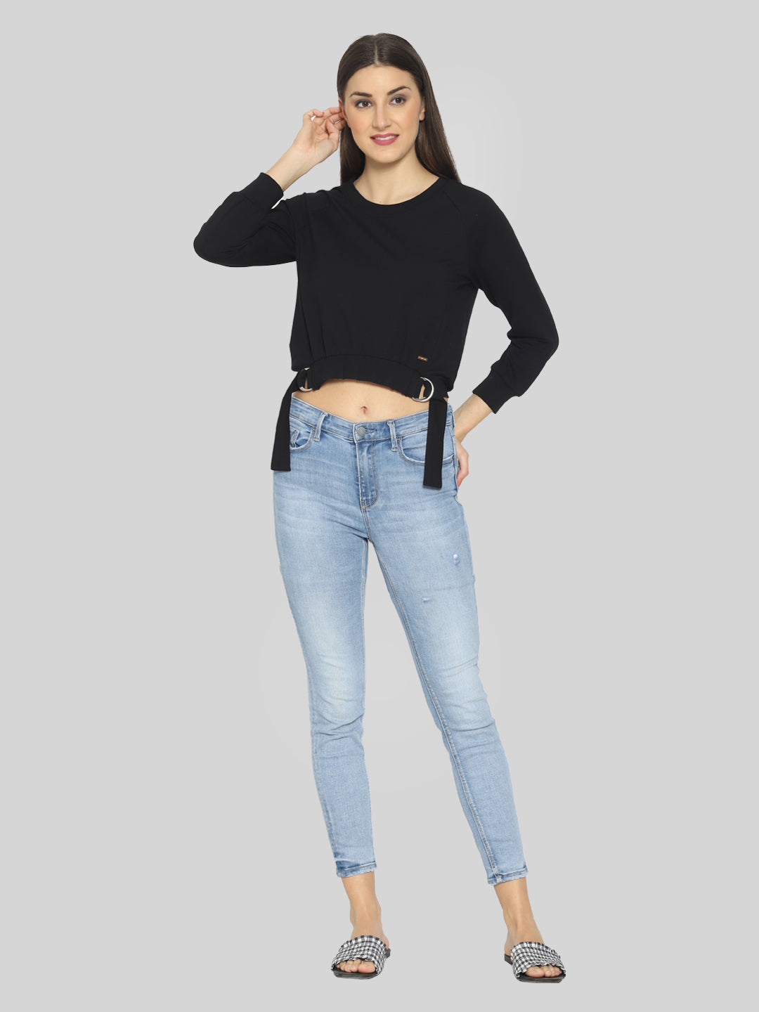 Women Full Sleeve Solid Sweatshirt