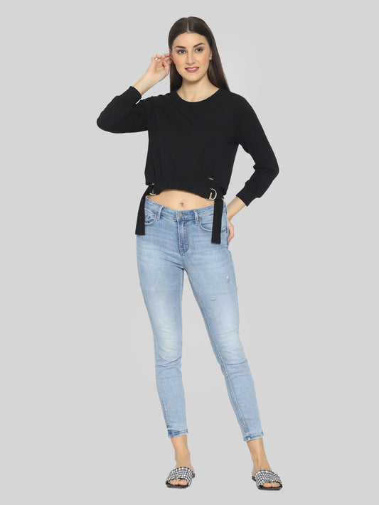 Women Full Sleeve Solid Sweatshirt