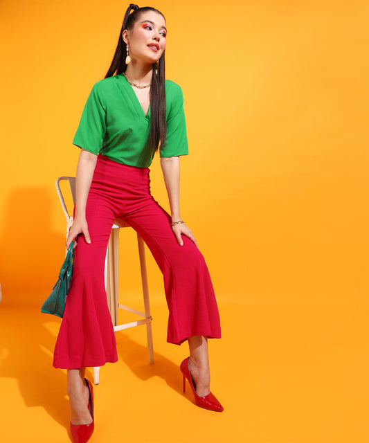 Casual Regular Sleeves Solid Women Green Top