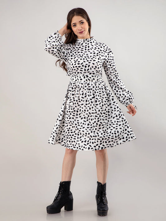Women Fit and Flare White Knee Length Dress